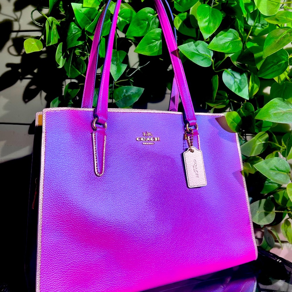 IRIDESCENT Fushia & MIRRORED Mauve Leather Large Coach Tatum Purse